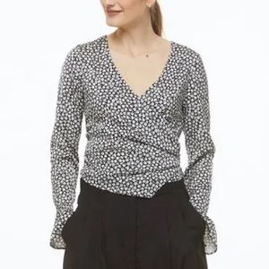 H&M B/W Floral Satin Wrap Blouse